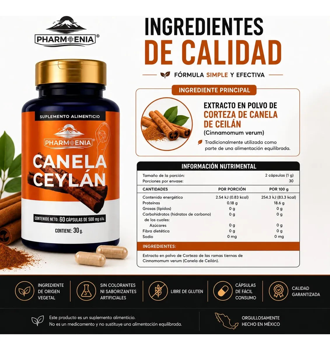 Canela Ceylán - Pharmoenia (60 Cápsulas)