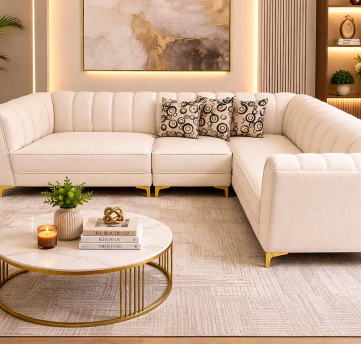 Sala Esquinera Moderna - Color Blanco y Dorado