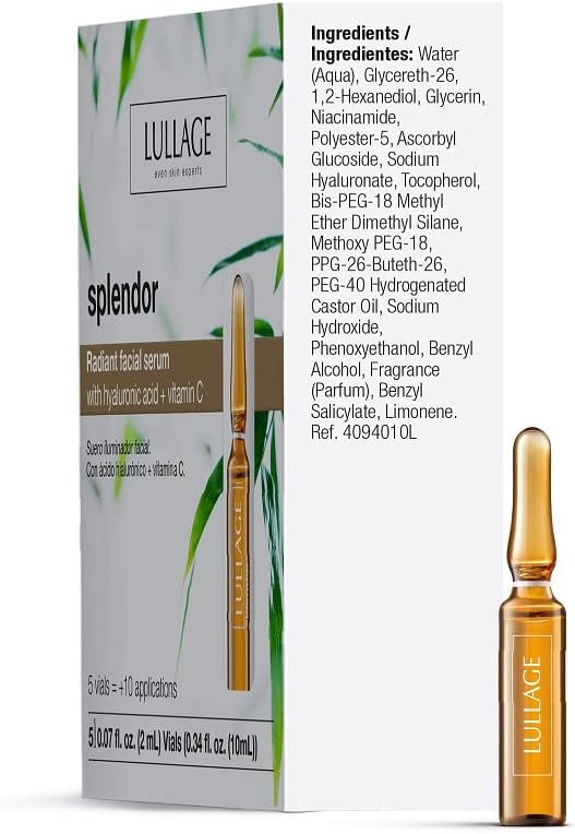 Lullage Splendor - Sérum Facial Radiante con Ácido Hialurónico y Vitamina C (5 viales de 2 ml)
