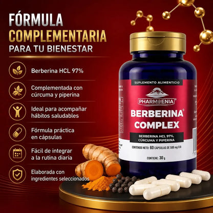 Berberina Complex 97% con Cúrcuma y Piperina - Pharmenia (60 Cápsulas)