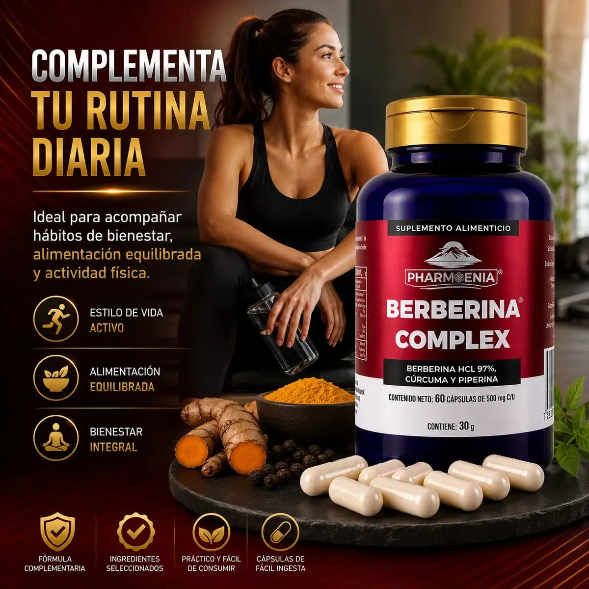 Berberina Complex 97% con Cúrcuma y Piperina - Pharmenia (60 Cápsulas)
