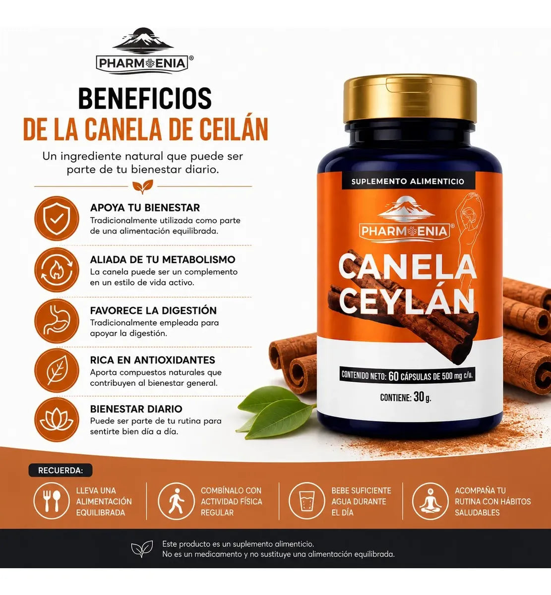 Canela Ceylán - Pharmoenia (60 Cápsulas)