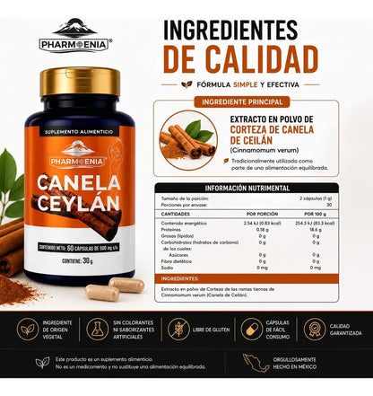 Canela Ceylán - Pharmoenia (60 Cápsulas)