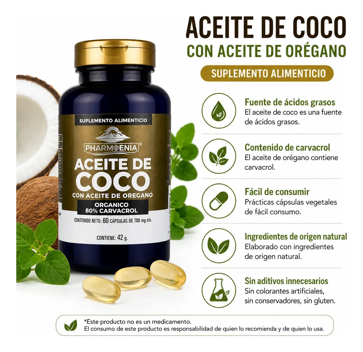 Aceite de Coco - Pharmenia (60 Cápsulas)
