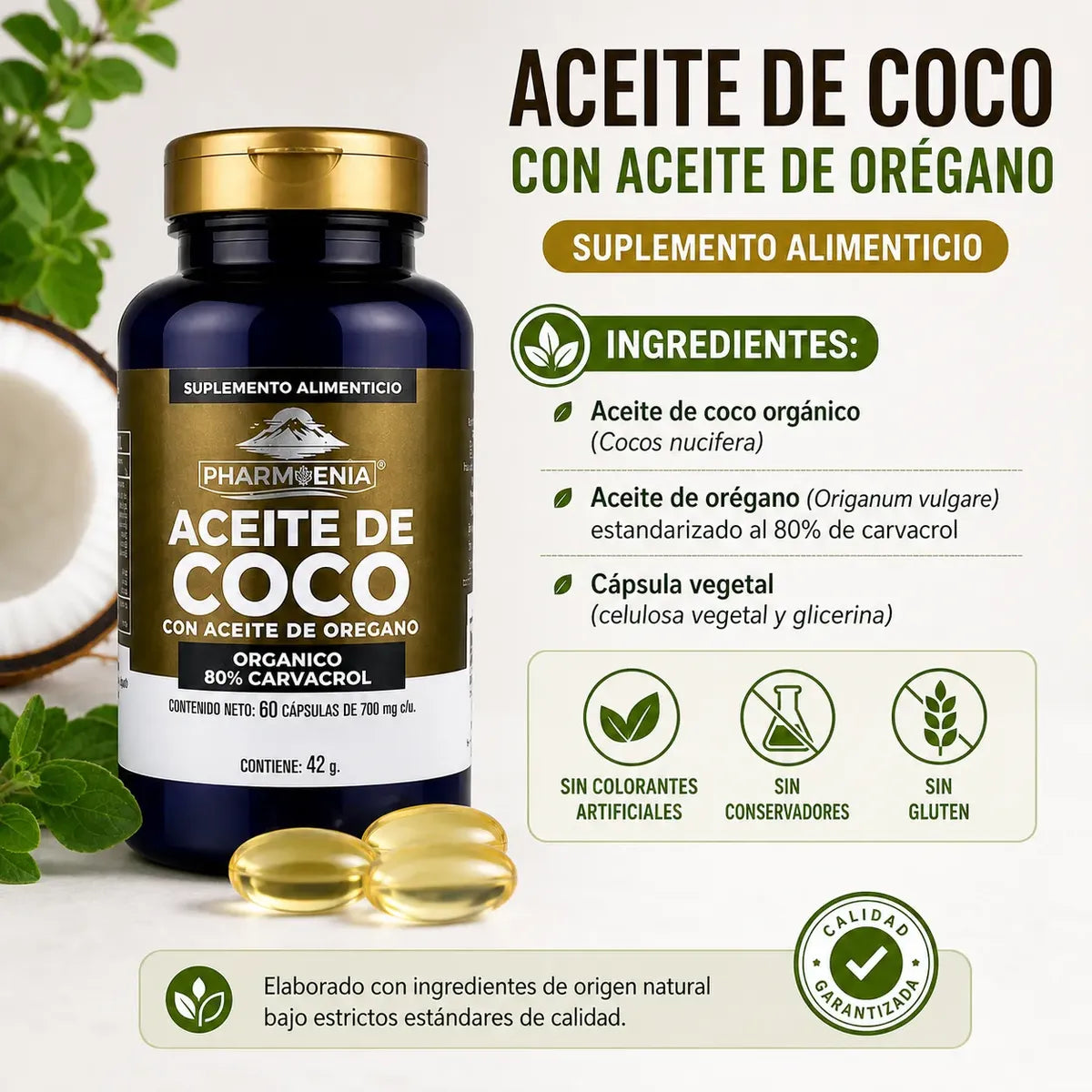 Aceite de Coco - Pharmenia (60 Cápsulas)