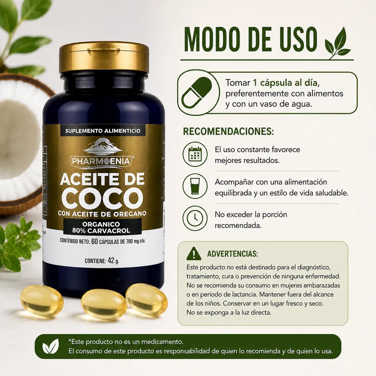 Aceite de Coco - Pharmenia (60 Cápsulas)