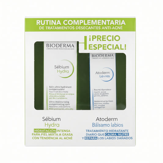 Dúo Bioderma Rutina Complementaria Anti-Acné: Sébium Hydra + Atoderm Lèvres