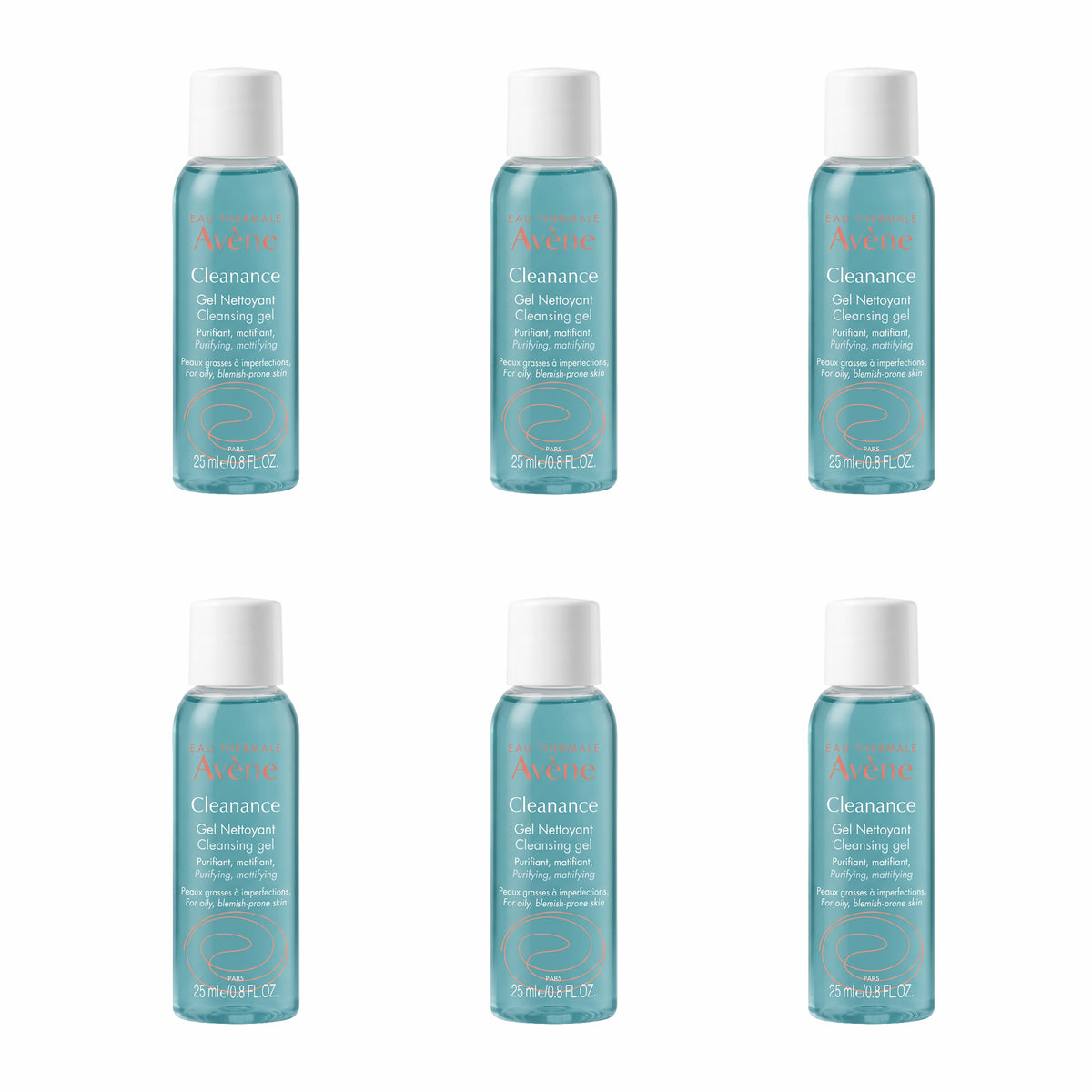Eau Thermale Avène Cleanance Gel Nettoyant (Cleansing Gel) - Pack de 6 Botellas de 25 ml / 0.8 FL. OZ. c/u