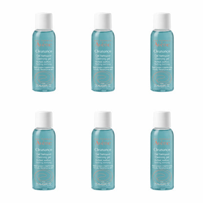 Eau Thermale Avène Cleanance Gel Nettoyant (Cleansing Gel) - Pack de 6 Botellas de 25 ml / 0.8 FL. OZ. c/u