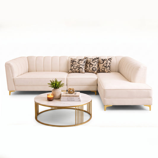 Sala Esquinera Moderna - Color Blanco y Dorado