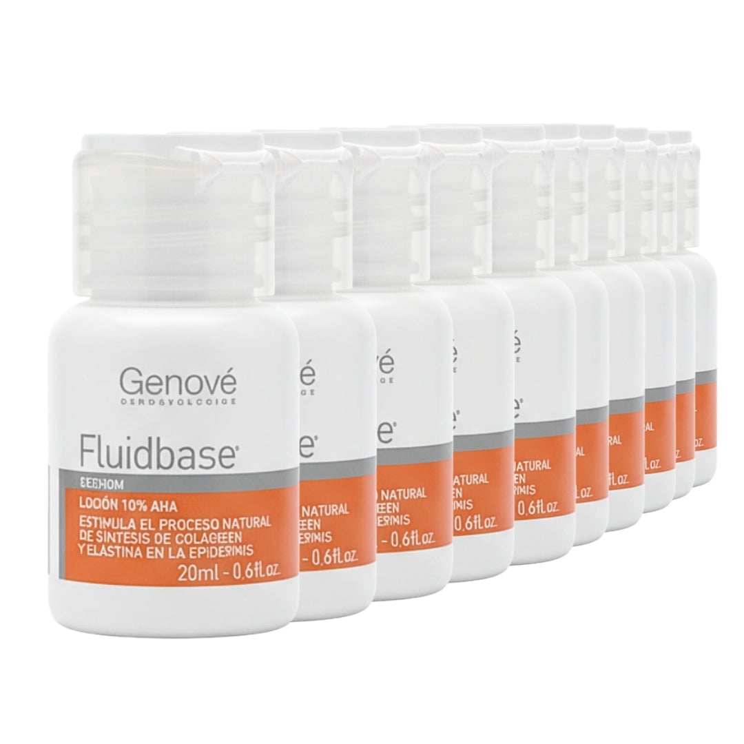 Fluidbase 10% AHA - Loción exfoliante, hidratante y renovadora (200 ml) Pack 10 pzas 20ml