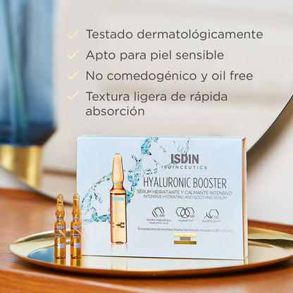 ISDIN - Hyaluronic Booster - Sérum Hidratante y Calmante Intensivo 5 ampollas (10 ml)