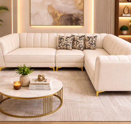 Sala Esquinera Moderna - Color Blanco y Dorado